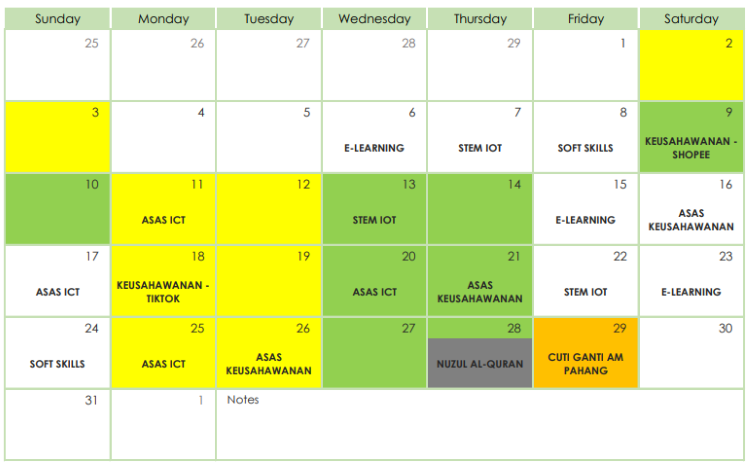 Jadual Aktiviti Mac 2024