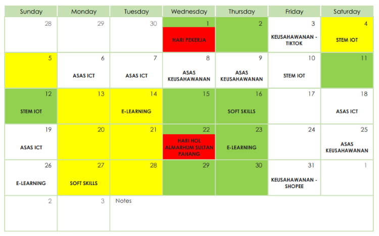 Jadual Aktiviti Mei 2024