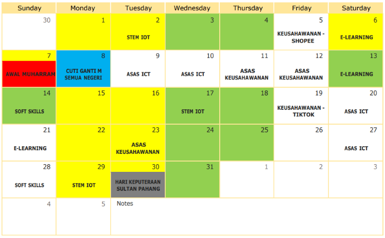 Jadual Aktiviti Julai 2024