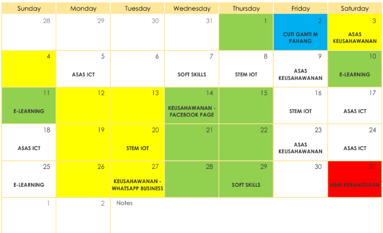 Jadual Aktiviti Ogos 2024